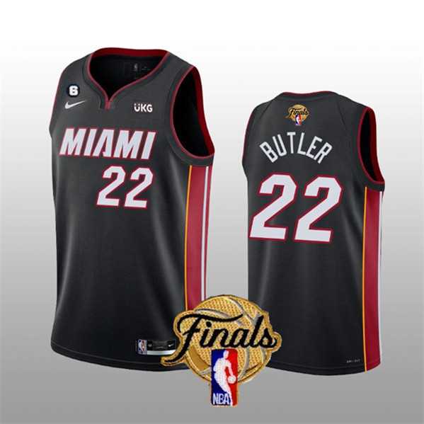 Men's Miami Heat #22 Jimmy Butler Black 2023 Finals Icon Edition With NO.6 Patch Stitched Basketball Jersey Dzhi